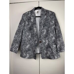 ANNE‎ KLEIN Womens Black White Paisley Print Blazer Jacket Size Large Workwear